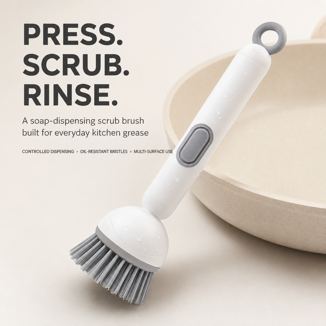 Press-to-Dispense Multi-Surface Scrub Brush
