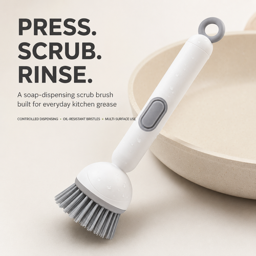 Press-to-Dispense Multi-Surface Scrub Brush