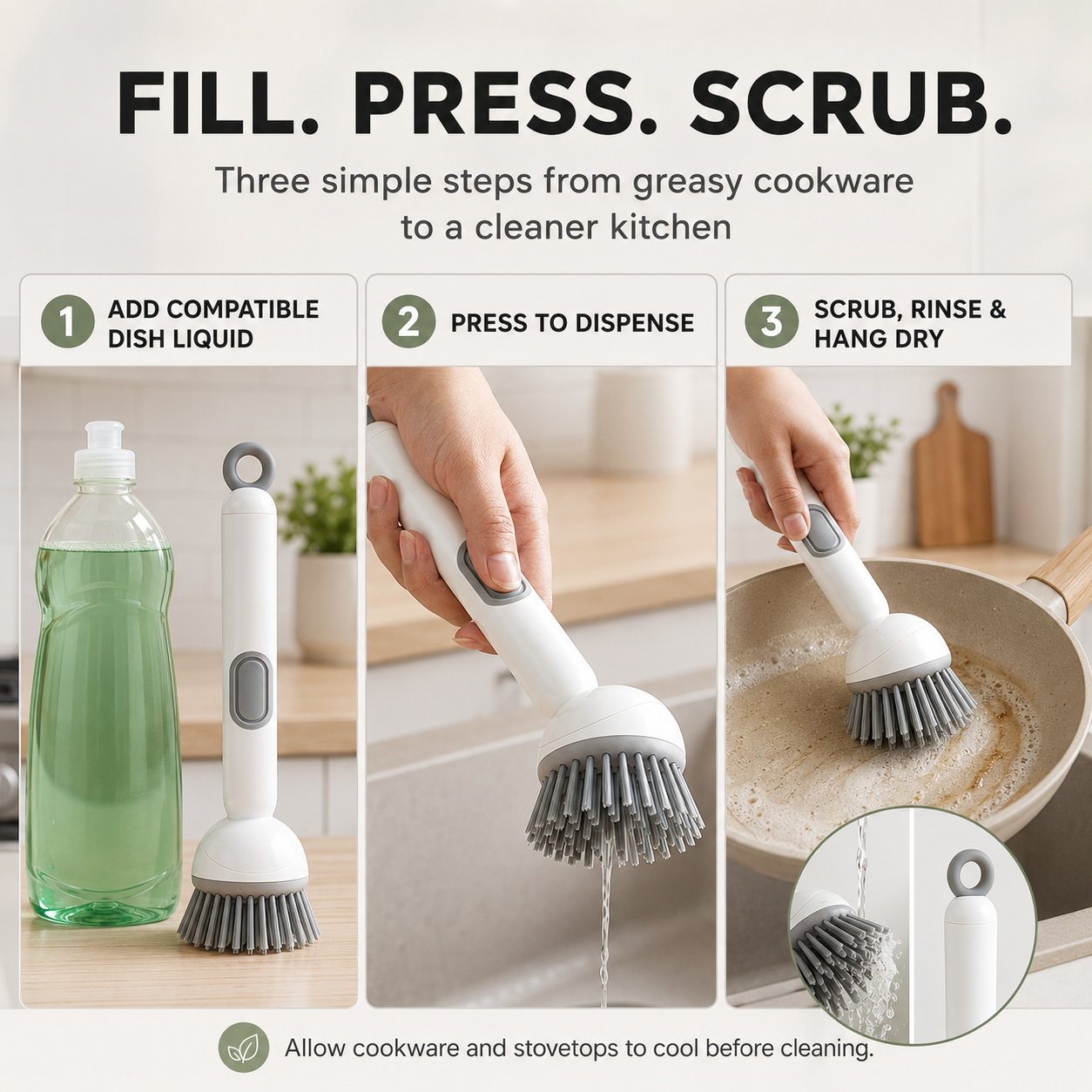 Press-to-Dispense Multi-Surface Scrub Brush
