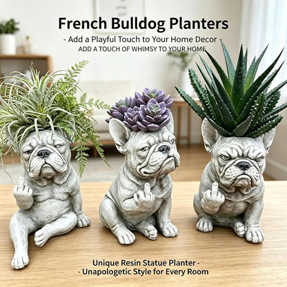 Funny French Bulldog Planter, Grumpy French Bulldog Decor