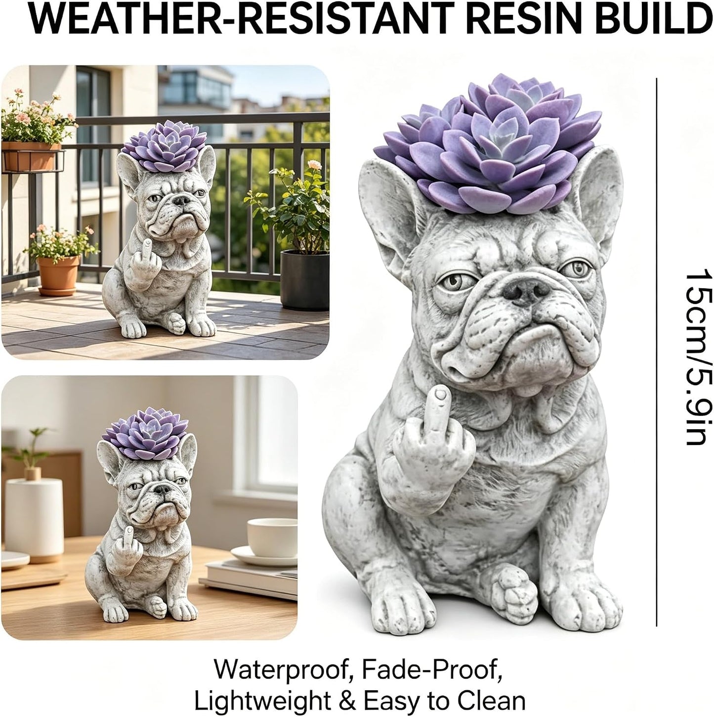Funny French Bulldog Planter, Grumpy French Bulldog Decor