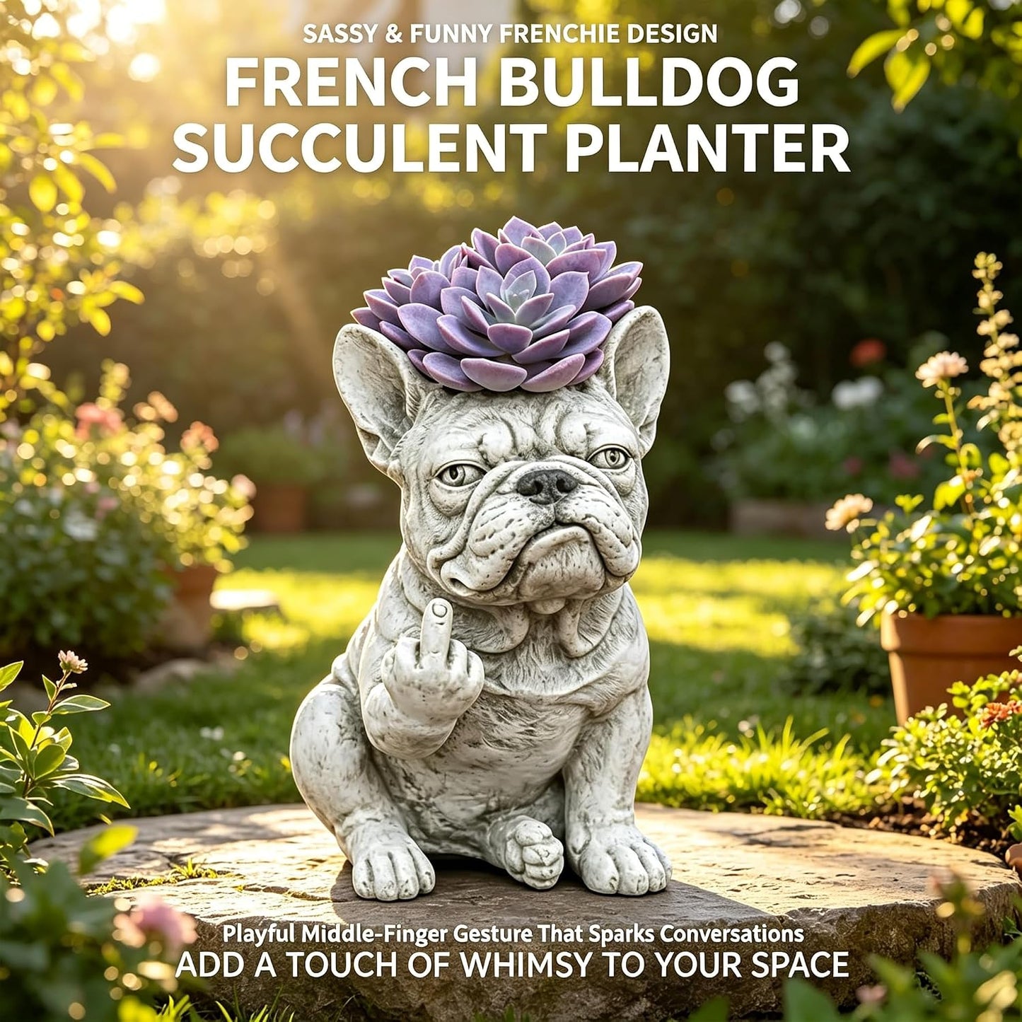 Funny French Bulldog Planter, Grumpy French Bulldog Decor