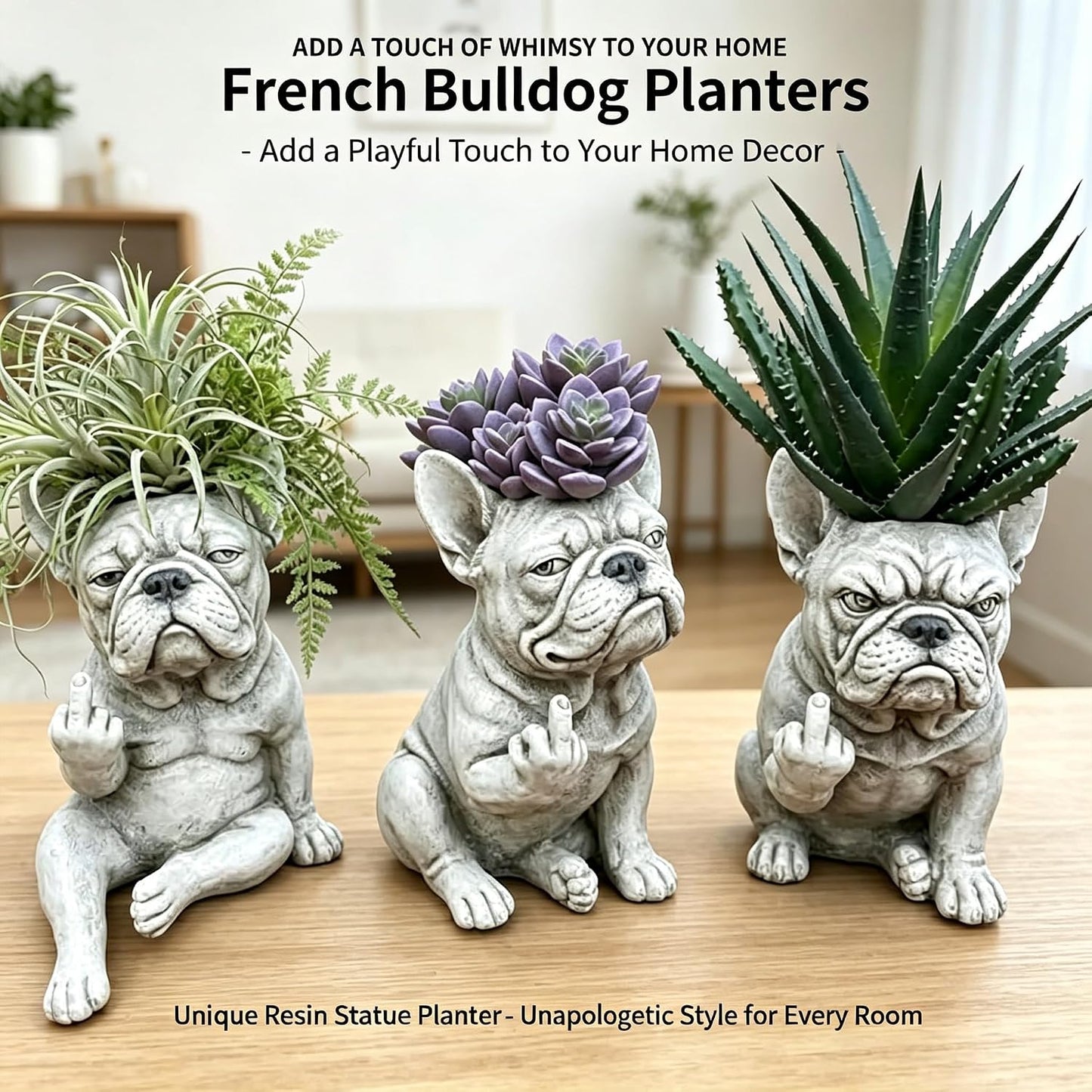 Funny French Bulldog Planter, Grumpy French Bulldog Decor
