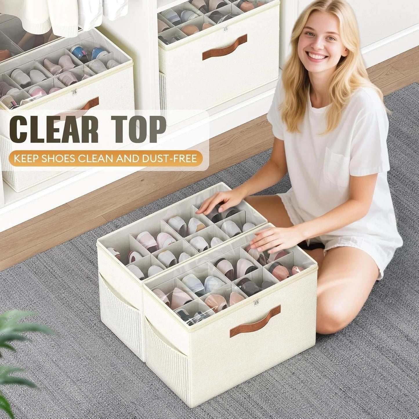 Foldable Shoe Organizer for Closet with Clear Cover 🥿